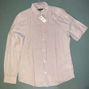 Express Textured Lenin Dress Shirt Grey Small